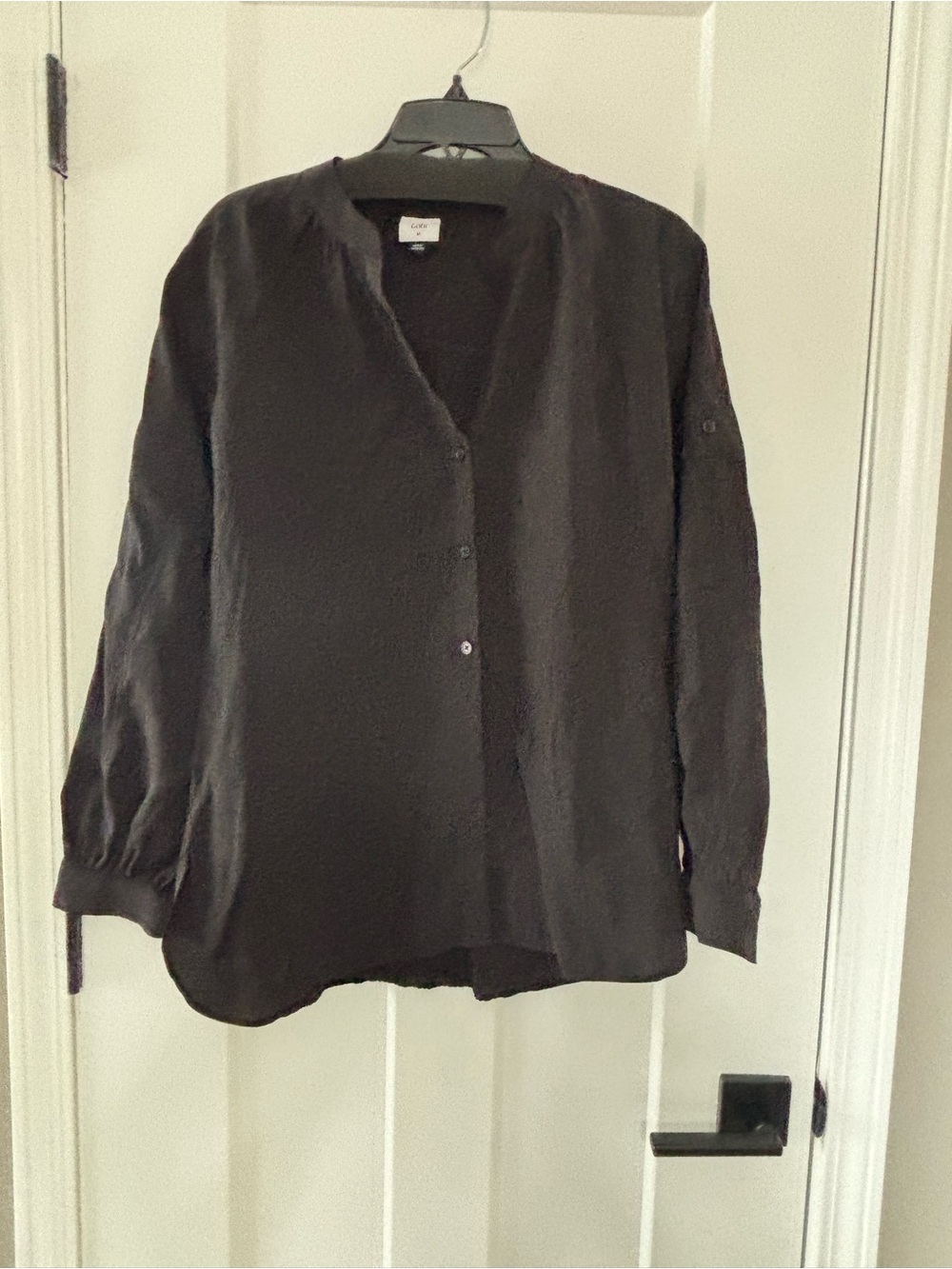 COS Black V-Neck Button-Front Long Sleeve Top Lyric Blouse 6624 new